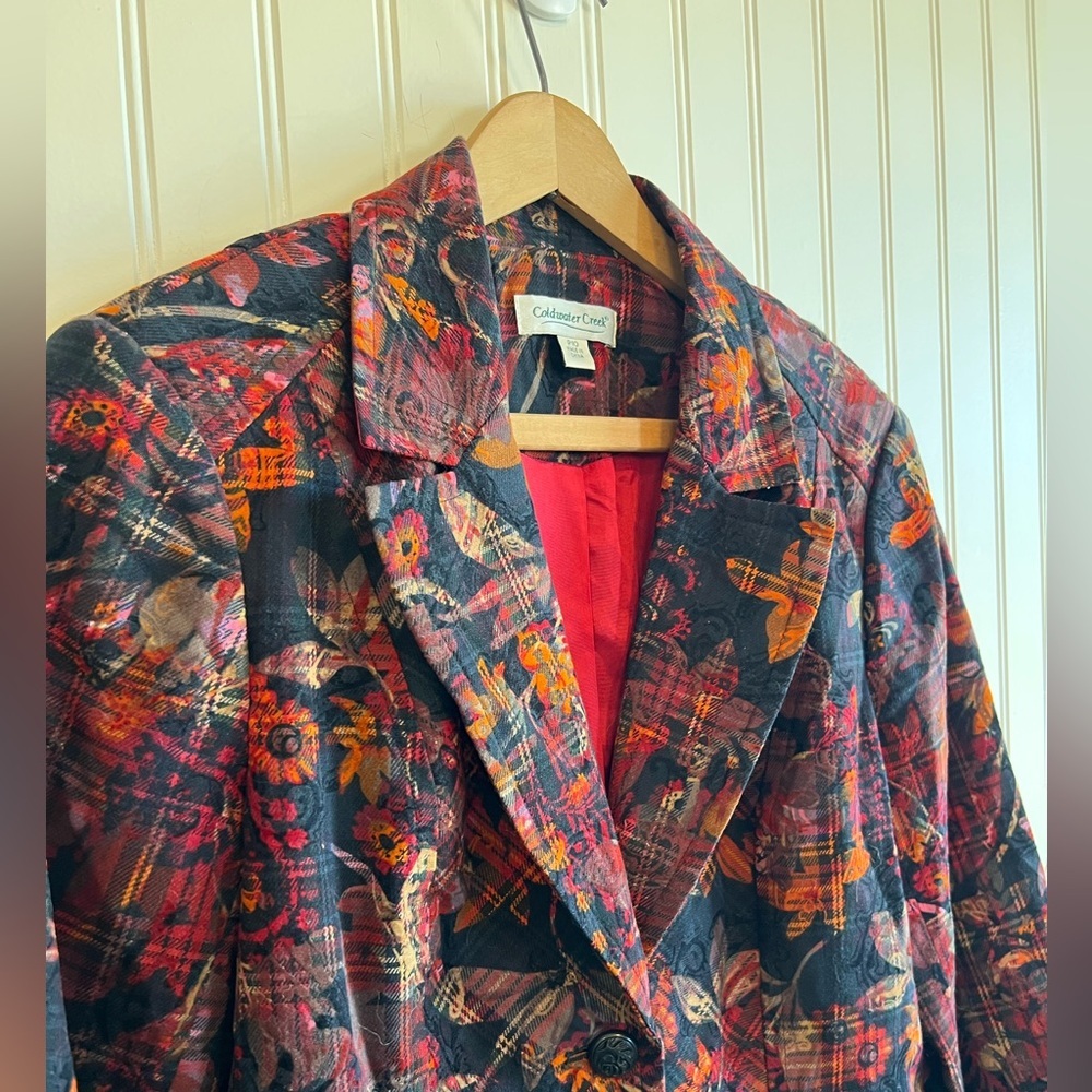 Coldwater Creek women’s jacket petite 10 Paisley plaid cottage core - Picture 3 of 8